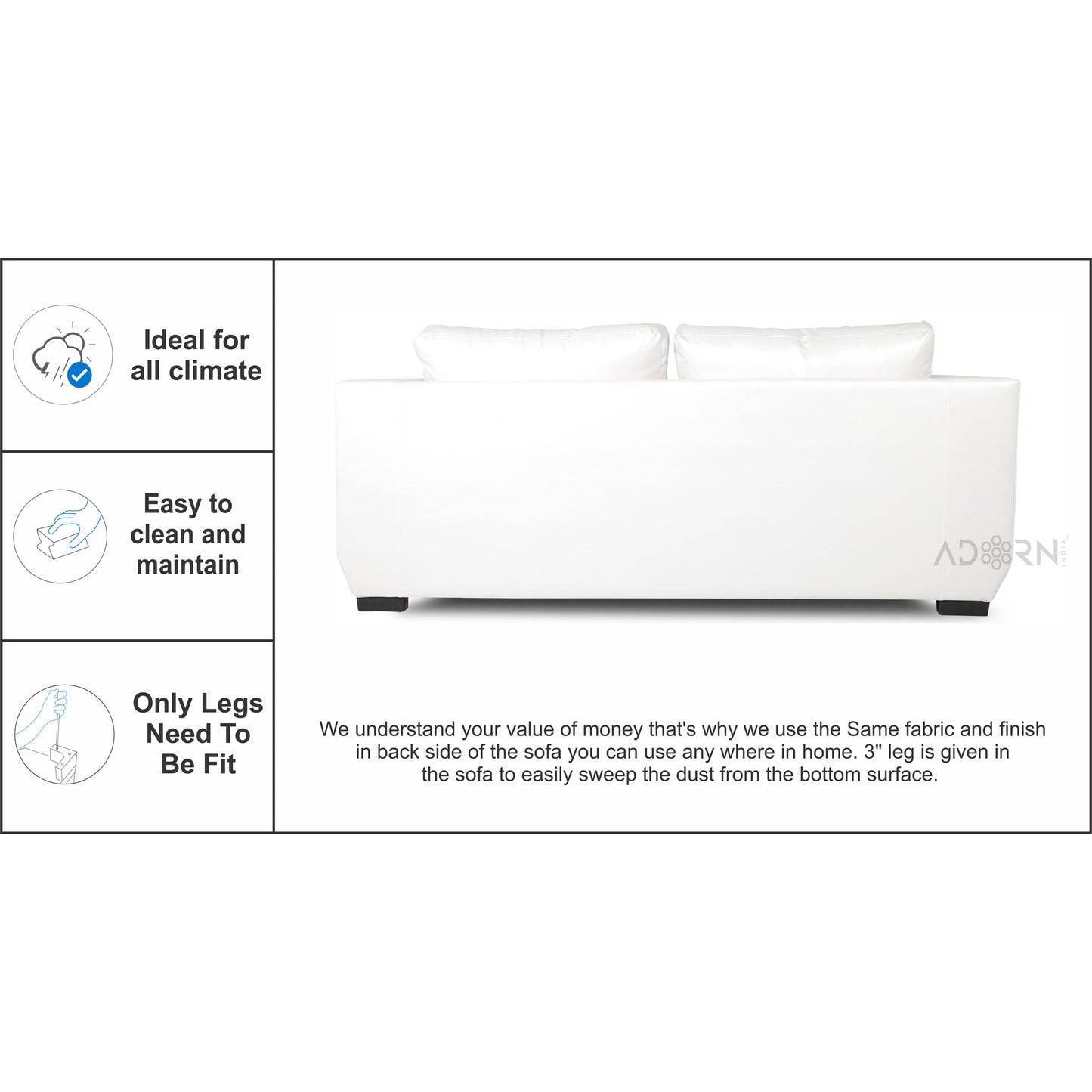 Adorn India Walton Leatherette 3-1-1 Sofa Set (White)