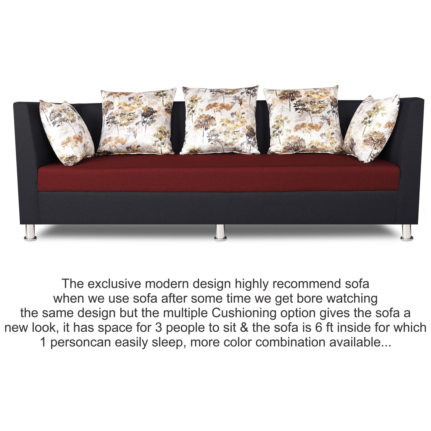 Adorn India Exclusive Two Tone Alica Three Seater Sofa (Maroon & Black)