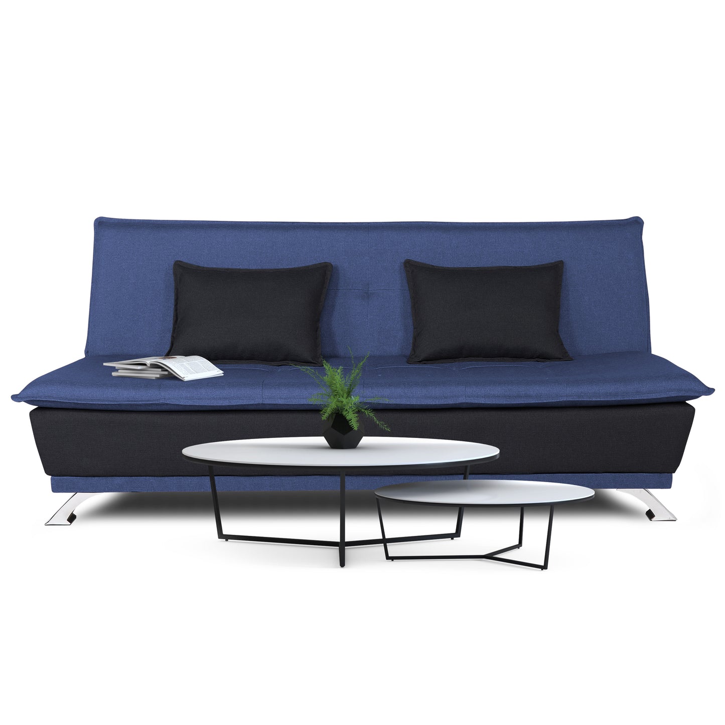 Adorn India Exclusive Two Tone Arden 4 Seater Wood Sofa Cum Bed 4 x 6 (Blue & Black) (3 Year Warranty)