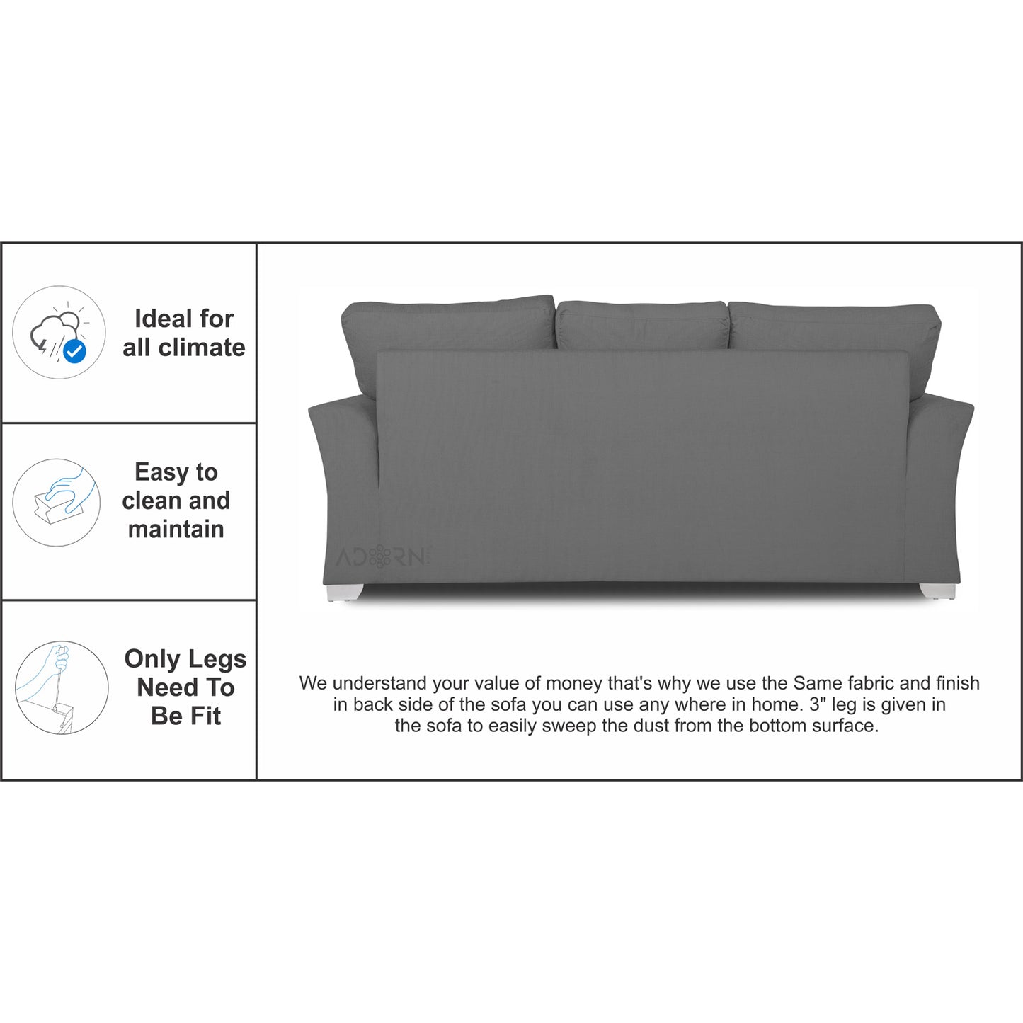 Adorn India Alexia 3+1+1 Sofa Set(Grey)