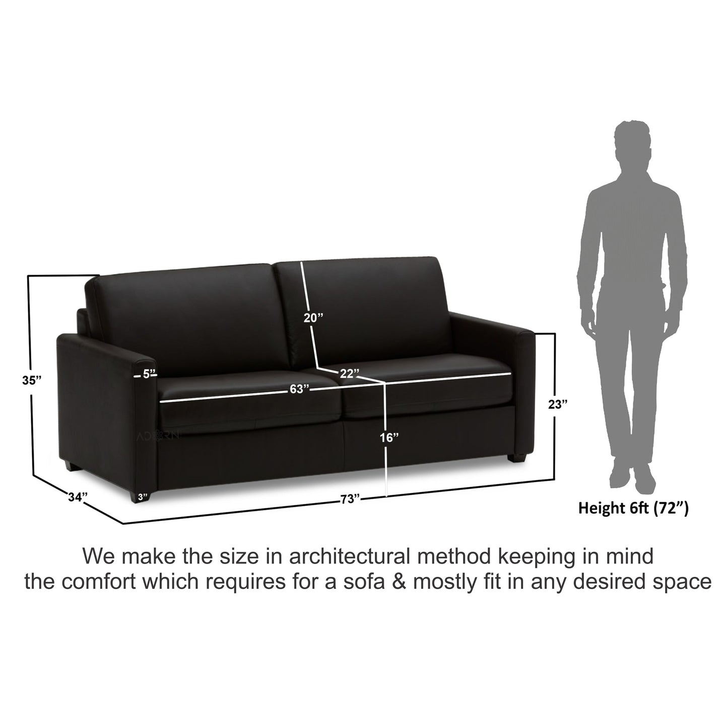 Adorn India Exclusive Flavio Leatherette Three Seater Sofa (Black)