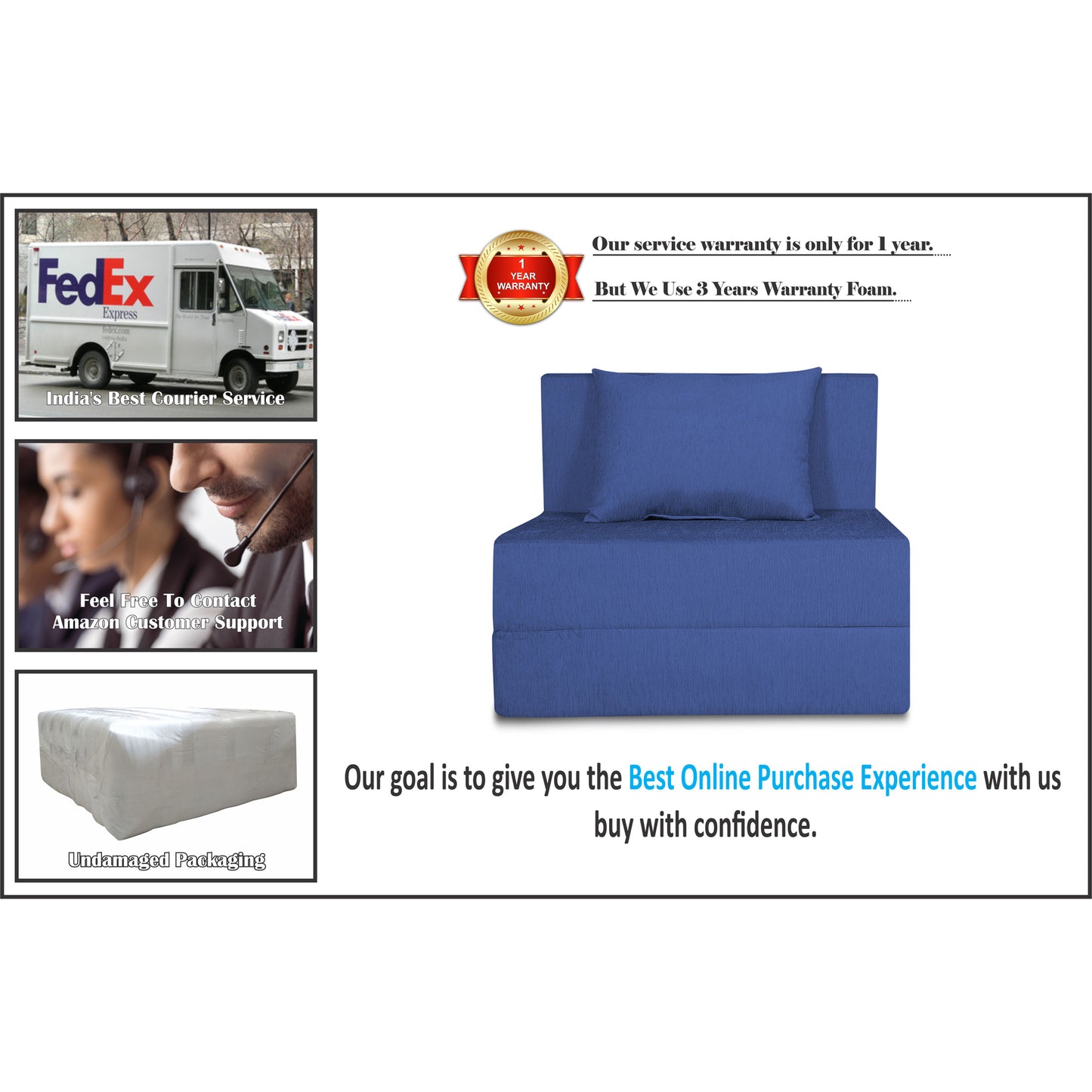 Adorn India Easy 2 Seater Sofa Cum Bed Alyn 3'x 6' (Dark Blue) (1 Year Warranty)
