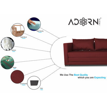 Adorn India Straight line 3 Seater Sofa Cum Bed (Maroon), Wood, Foam