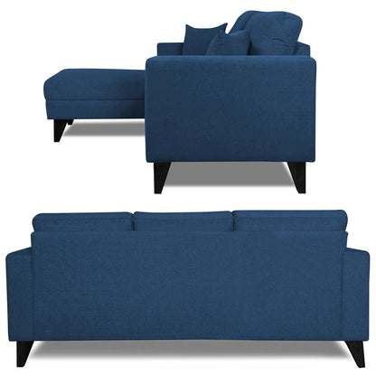 Adorn India Martin L Shape 4 Seater Left Hand Side Sofa Set Plain (Blue) (3 Year Warranty)