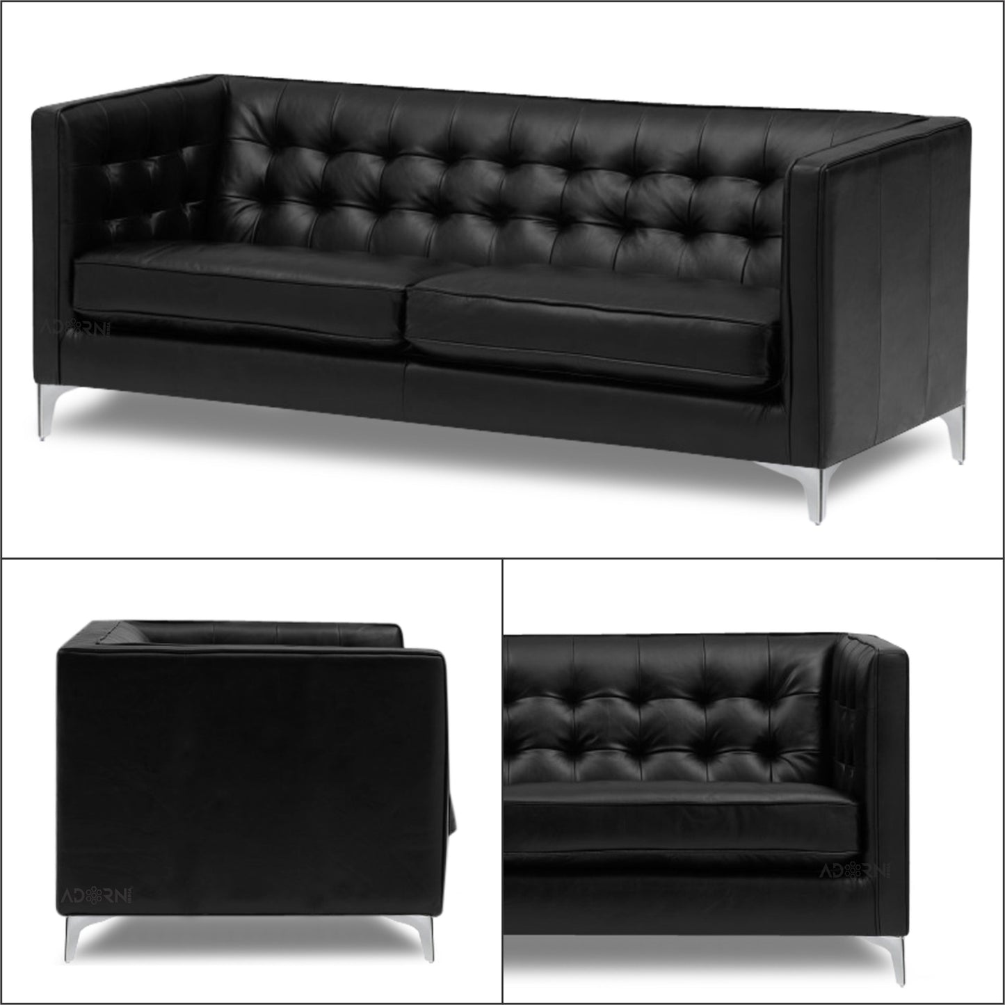 Adorn India Exclusive Cosmos Leatherette Three Seater Sofa (Black)