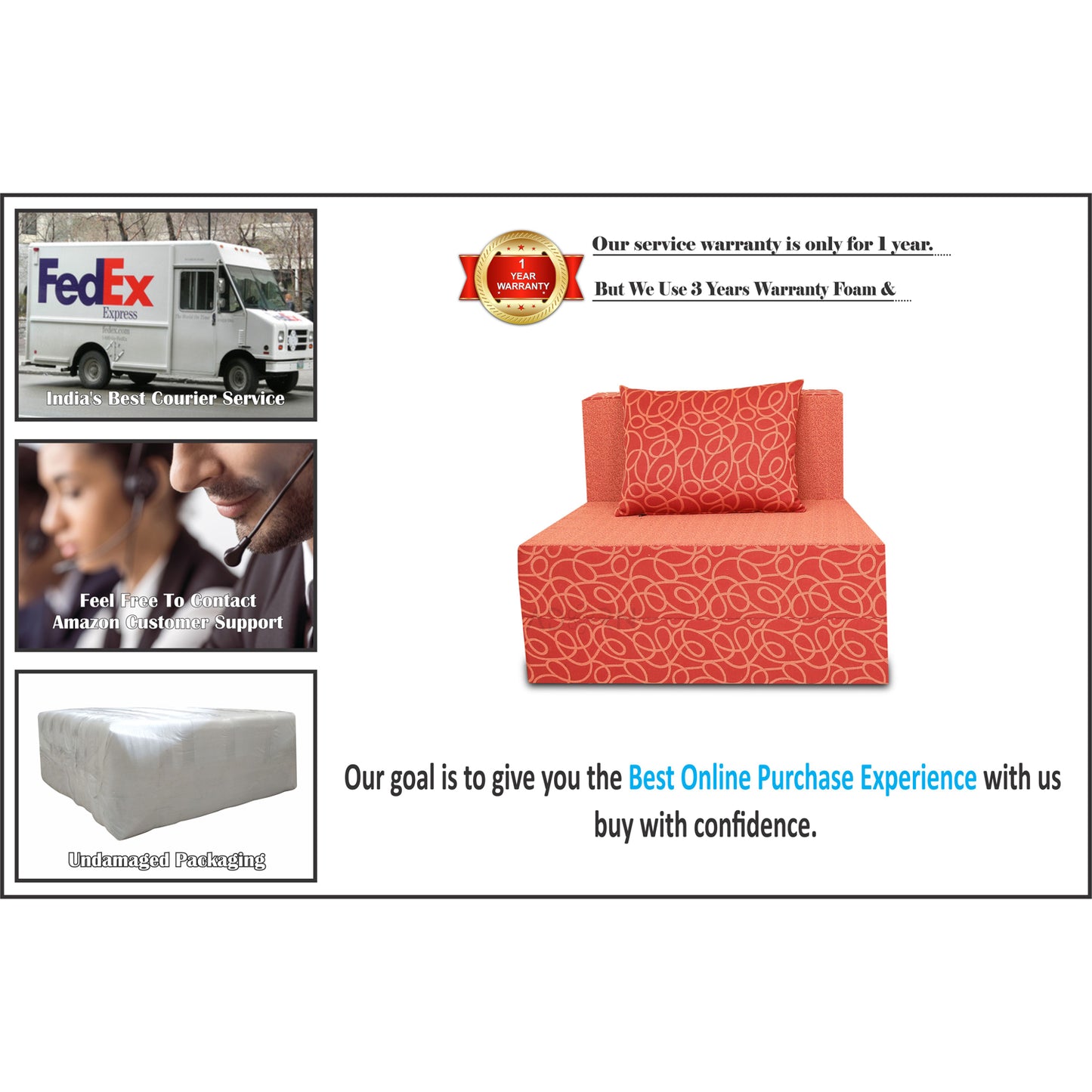 Adorn India Easy Single Seater Sofa Cum Bed Poly Cotton (Red) 3'X6'