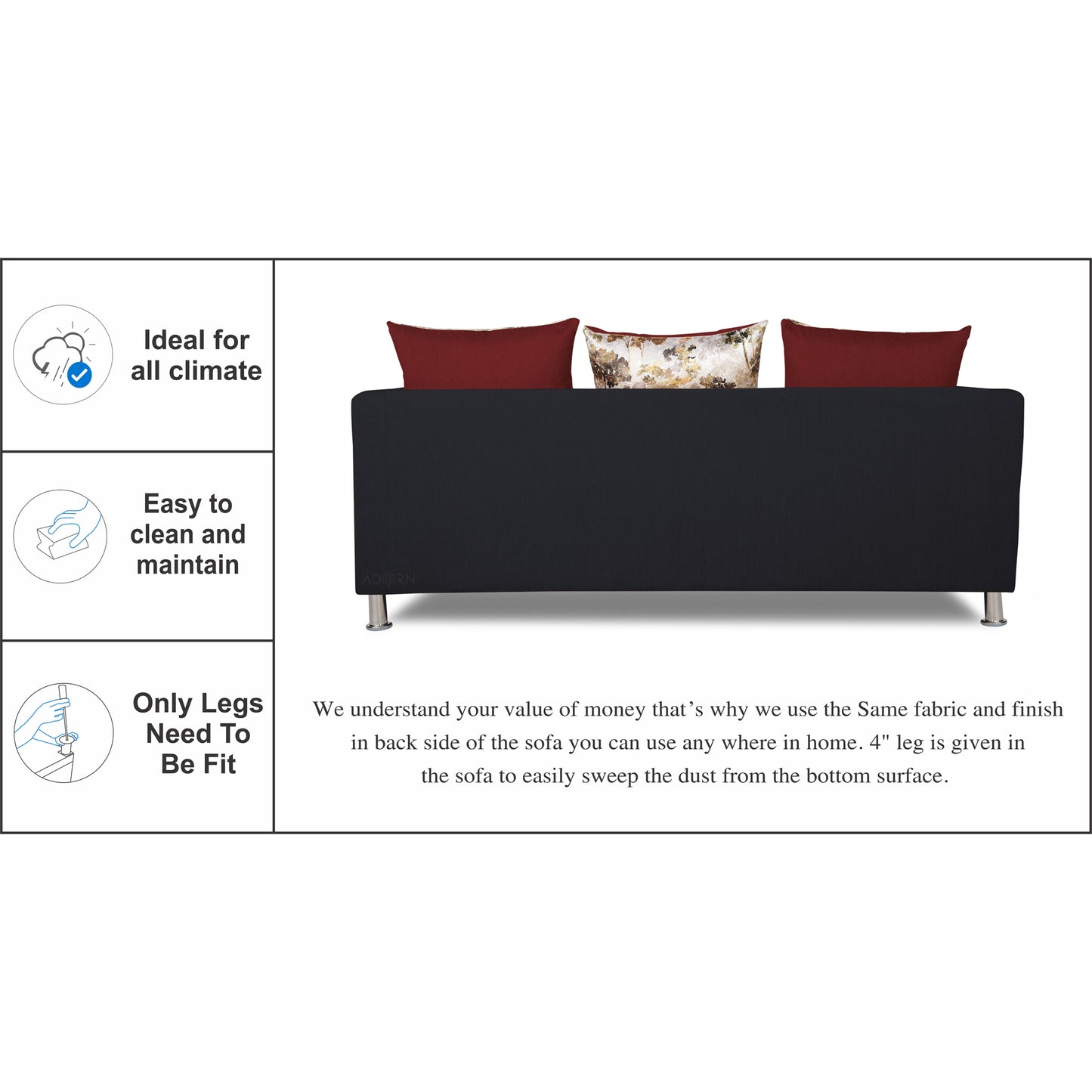 Adorn India Exclusive Two Tone Alita Compact 3-1-1 Sofa Set (Maroon & Black), Wood, Foam