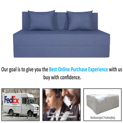 Adorn India Easy Three Seater Sofa Cum Bed Checks Design 5' x 6' (Grey)