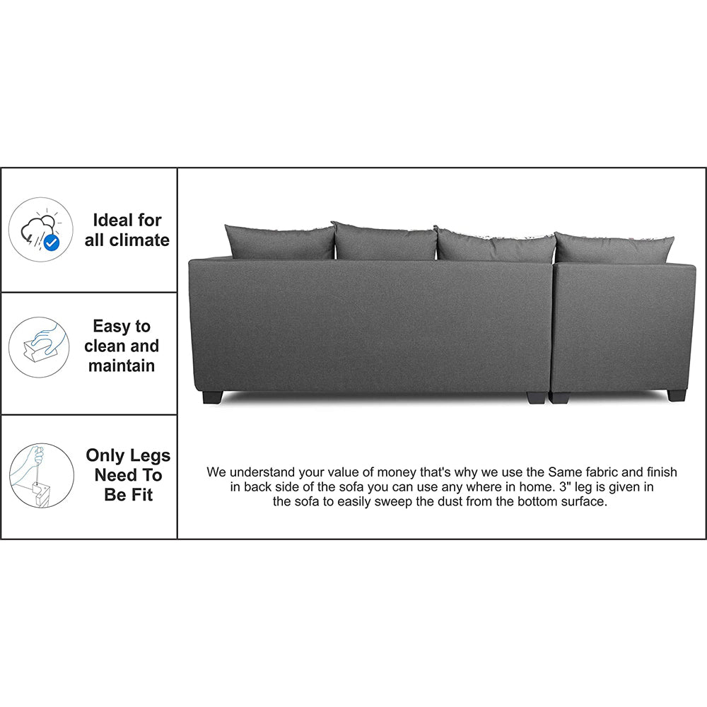 Adorn India Mclain L Shape 6 Seater Sofa (Left Side Handle)(Light Grey)