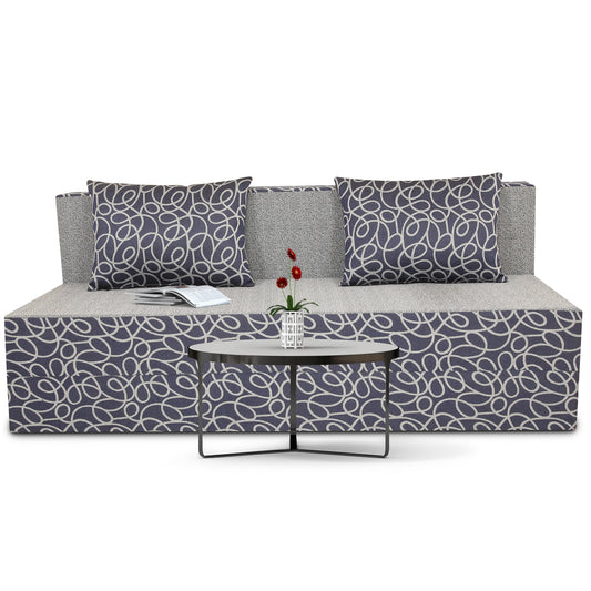 Adorn India Easy Three Seater Sofa Cum Bed Poly Cotton (Blue & Grey) (6' x 6')