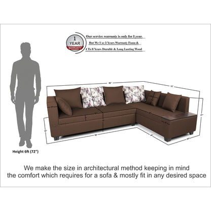 Adorn India Mclain L Shape 6 Seater Sofa (Brown)