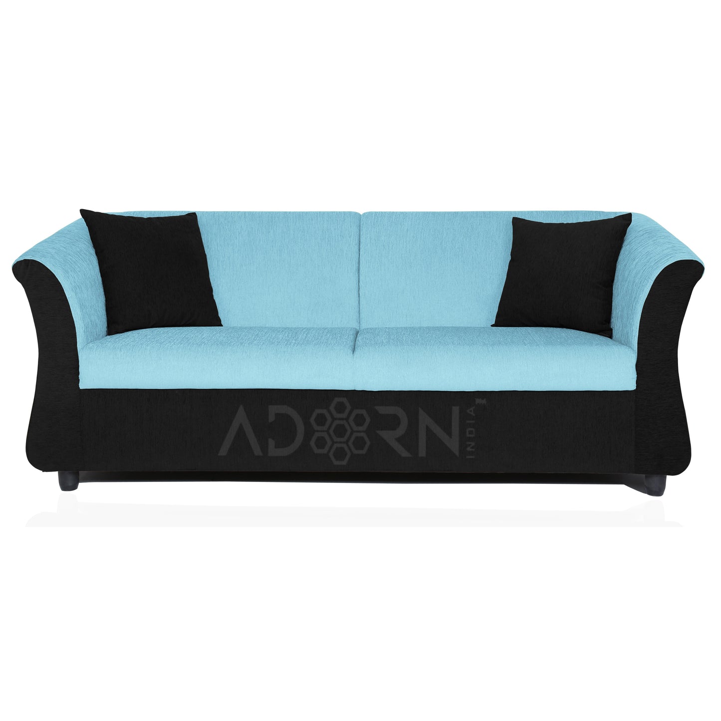 Adorn India Acura 3 Seater Sofa(Light Blue & Black), Wood, Foam