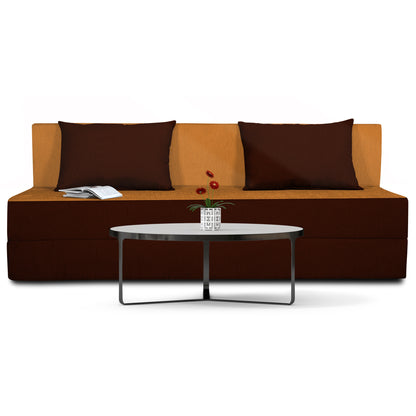 Adorn India Easy 4 Seater Sofa Cum Bed (2 Years Warrenty Quality Foam)-Perfect for Seat & Sleep Washeble Polyster Fabric Cover (Camel & Brown) 6'x6'.Pillows Free (1 Year Warranty)