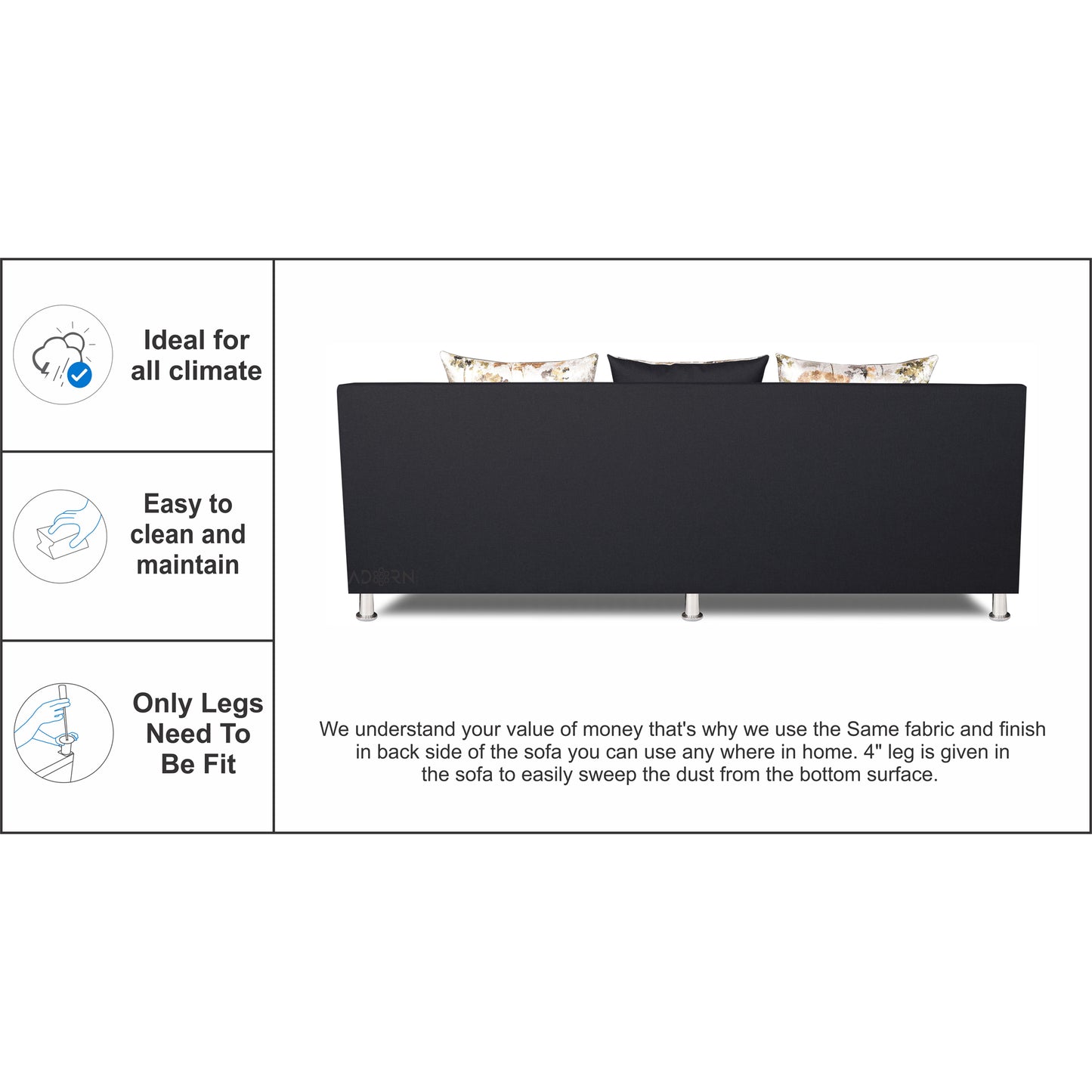 Adorn India Alica Modular Sofa Set(Black)
