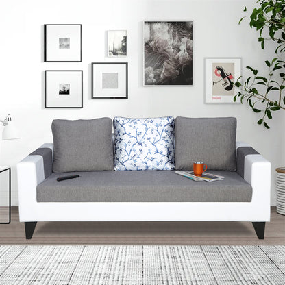 Adorn India Ashley Digitel Print Leatherette Fabric 3 Seater Sofa (Grey & White) (3 Year Warranty)