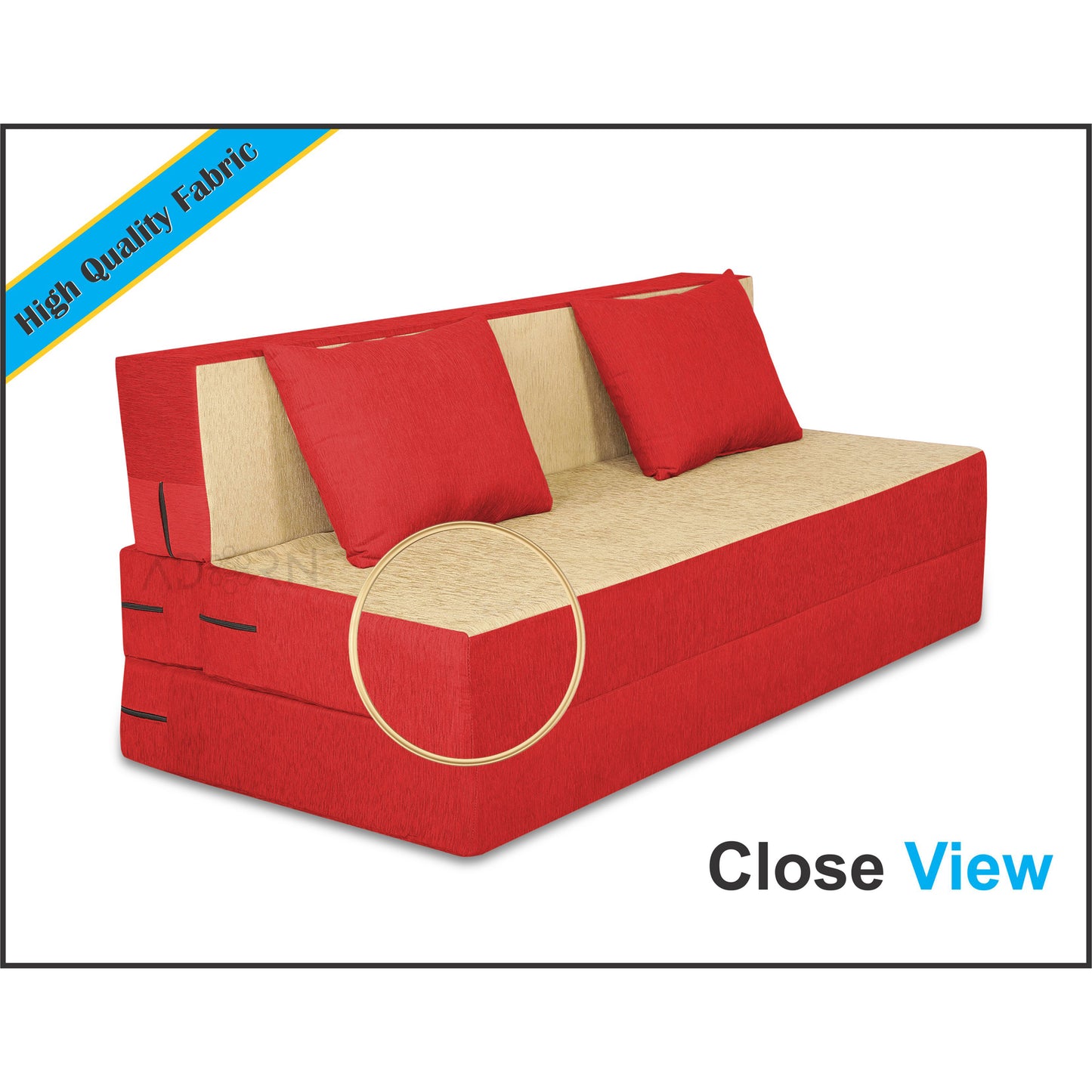 Adorn India Easy 3 Seater Sofa Cum Bed (Red) d and Beige (5x6) (1 Year Warranty)