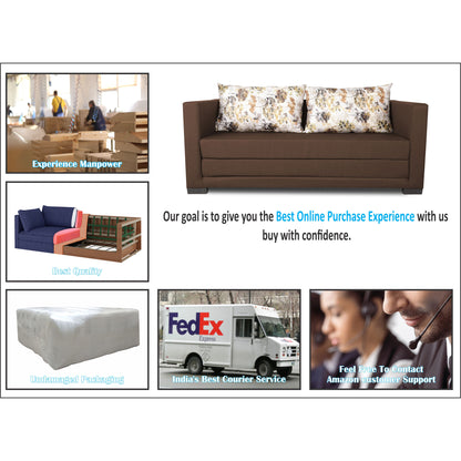 Adorn India Straight line 3 Seater Sofa Cum Bed (Brown), Wood, Foam