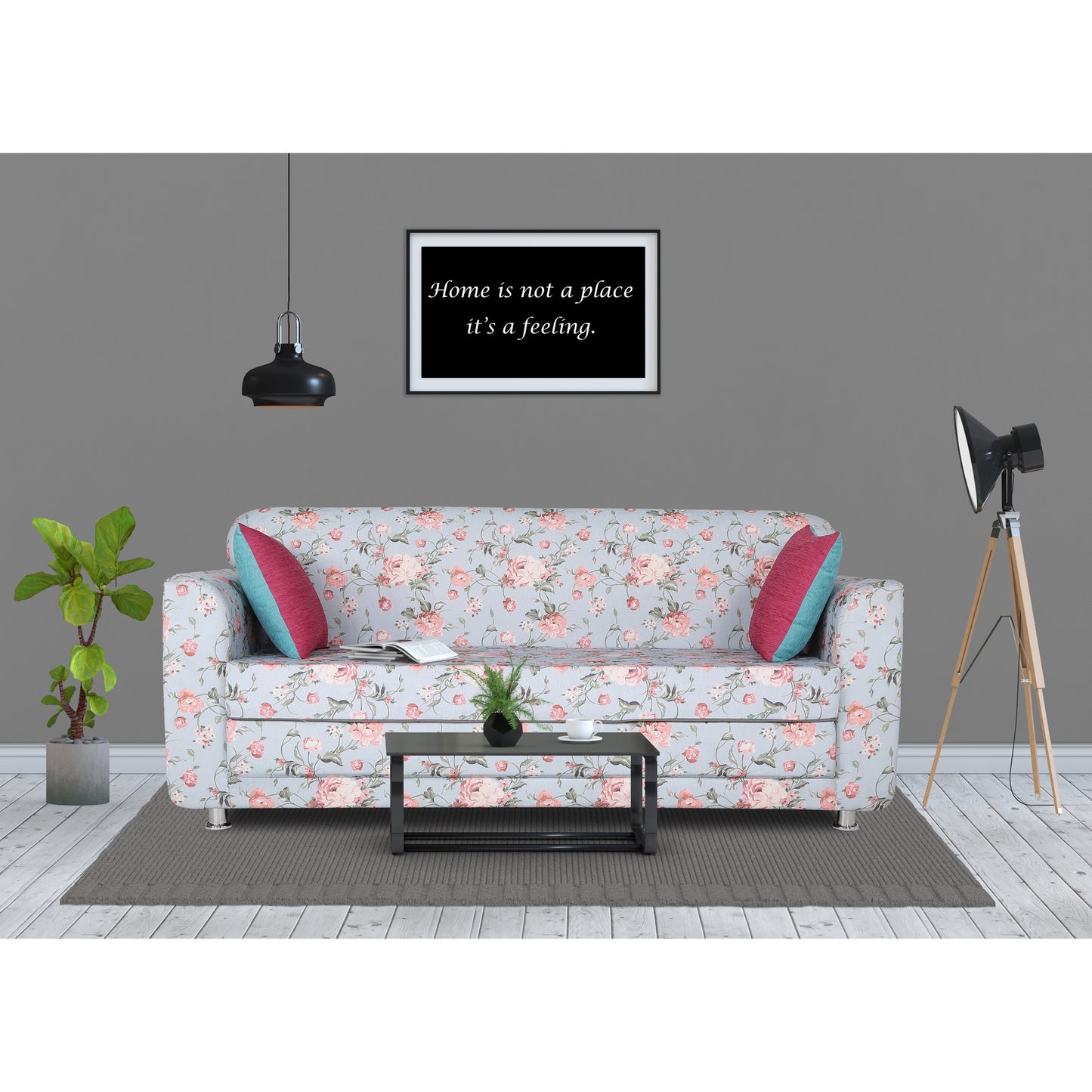 Adorn India Roselyn Wood 3-Person Sofa Cum Bed (Blue)