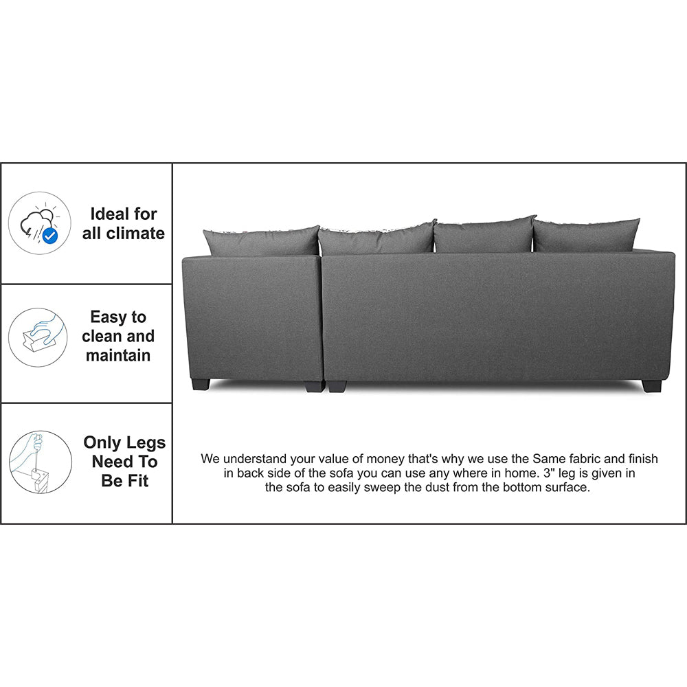 Adorn India Mclain L Shape 6 Seater Sofa (Light Grey)