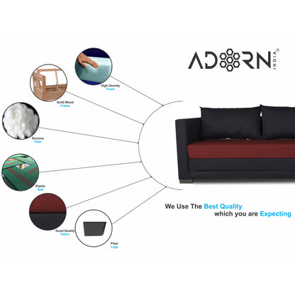 Adorn India Exclusive Two Tone Straight Line Three Seater Sofa Cum Bed (Maroon & Black), Wood, Foam