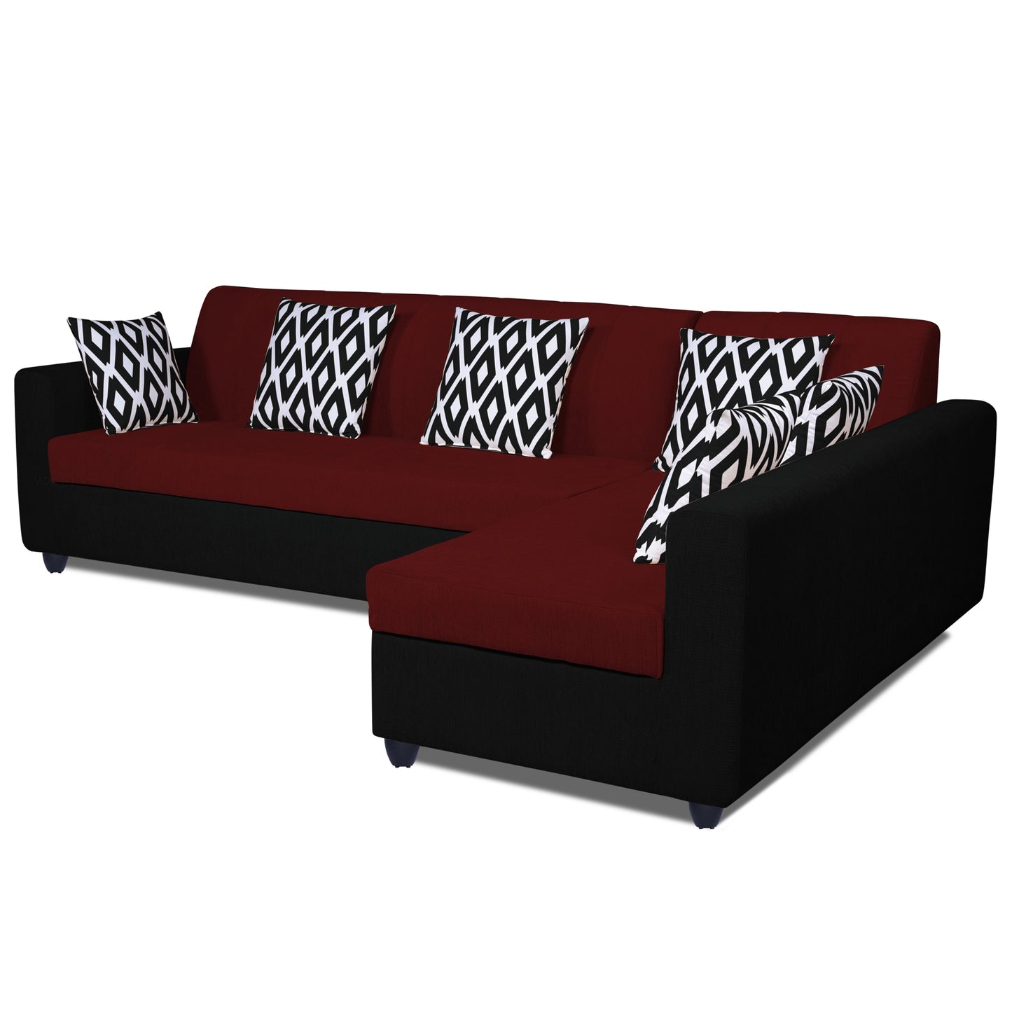 Adorn India Rio High Back L Shape 6 Seater Sofa Set (Right Hand Side) (Maroon & Black)