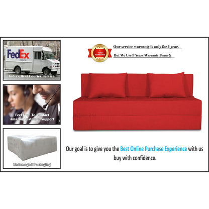 Adorn India Easy 3 Seater Sofa Cum Bed Alyn 5'x 6' (Red) (1 Year Warranty)
