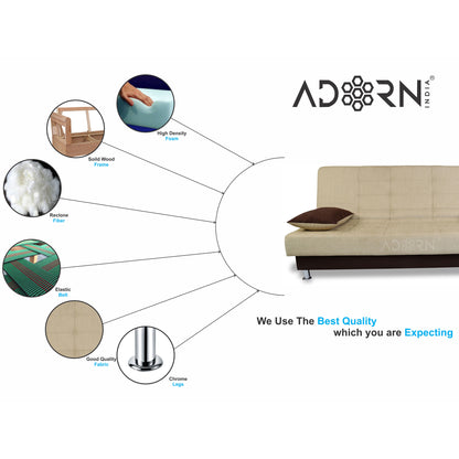 Adorn India Alyssum 3 Seater Sofa Cum Bed (Brown & Beige) Fabric