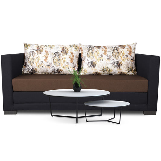 Adorn India Exclusive Two Tone Straight Line Three Seater Sofa Cum Bed (Brown & Black)