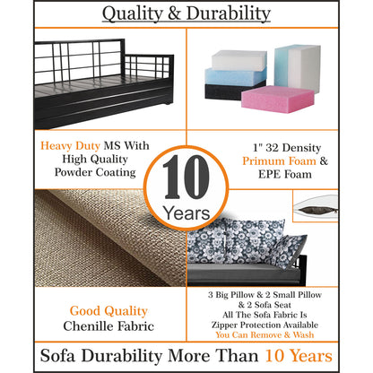 Adorn India Polar Black Metal Three Seater Sofa Cum Bed with Storage (6 x 5) (Light Grey)