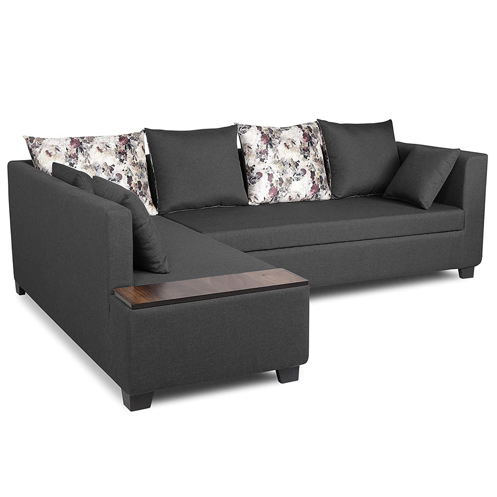 Adorn India Mclain L Shape 6 Seater Sofa (Left Side Handle)(Dark Grey)