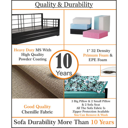 Adorn India Polar Black Metal Three Seater Sofa Cum Bed with Storage (6 x 5) (Beige)
