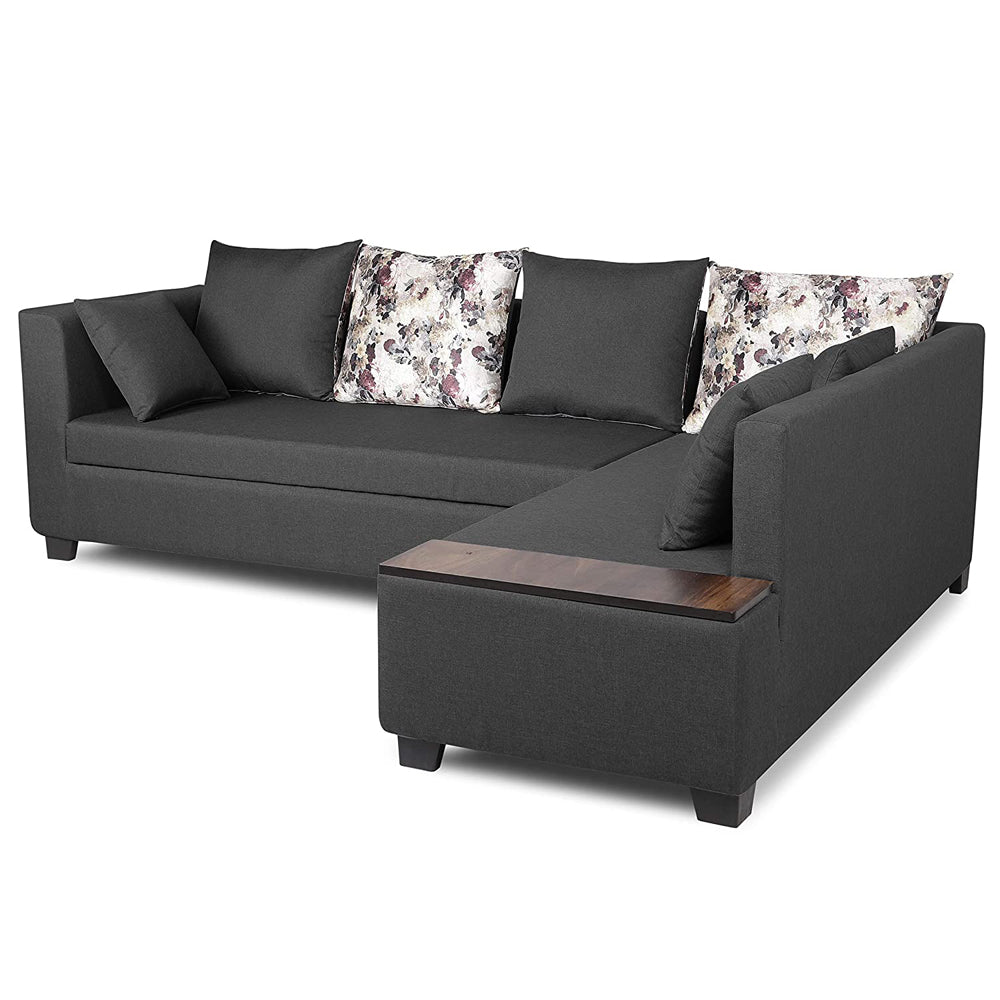 Adorn India Mclain L Shape 6 Seater Sofa (Dark Grey)