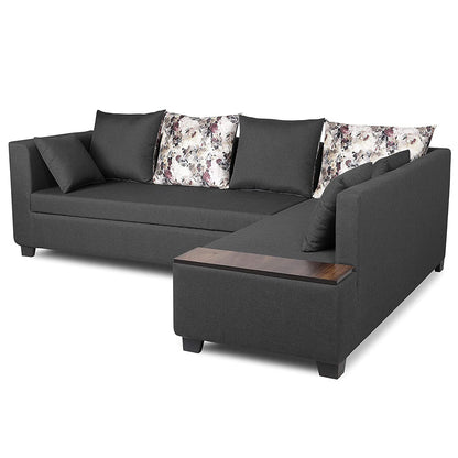 Adorn India Mclain L Shape 6 Seater Sofa (Dark Grey)