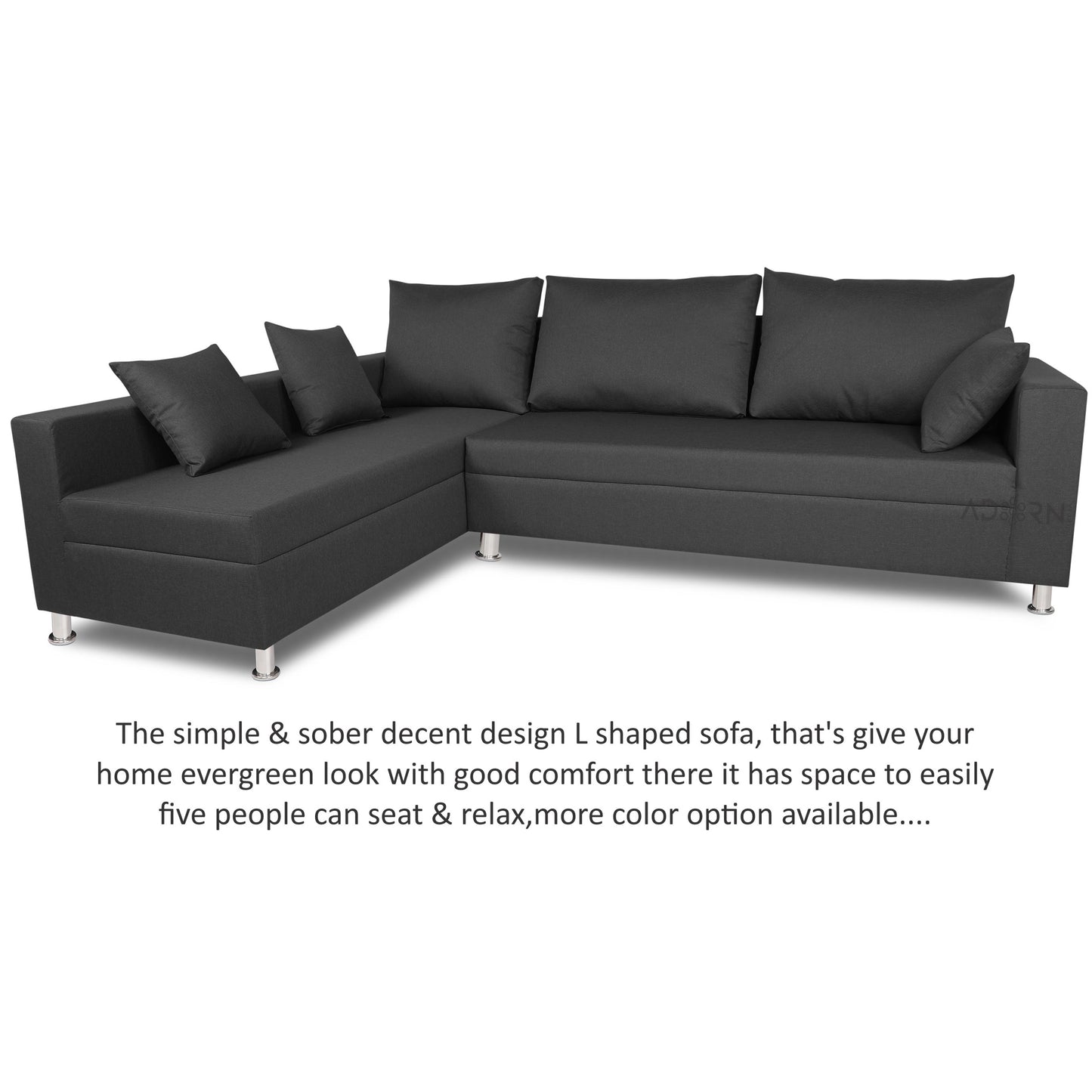 Adorn India Straight Line L Shape 5 Seater Sofa Set Left Side Handle (Dark Grey)