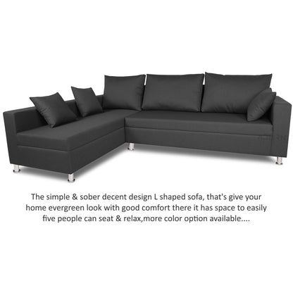 Adorn India Straight Line L Shape 5 Seater Sofa Set Left Side Handle (Dark Grey)