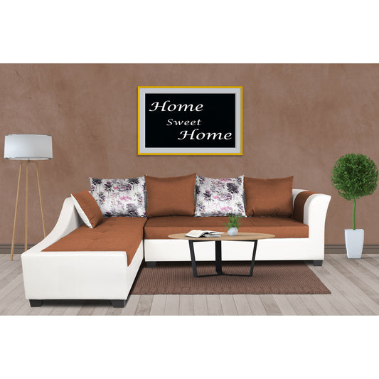 Adorn India Aliana L Shape Leatherette Fabric 6 Seater Sofa Set LHS (Rust & White) (3 Year Warranty)