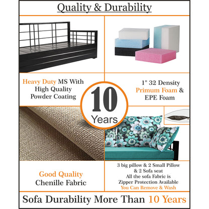 Adorn India Polar Black Metal Three Seater Sofa Cum Bed with Storage (6 x 5) (Aqua Blue)