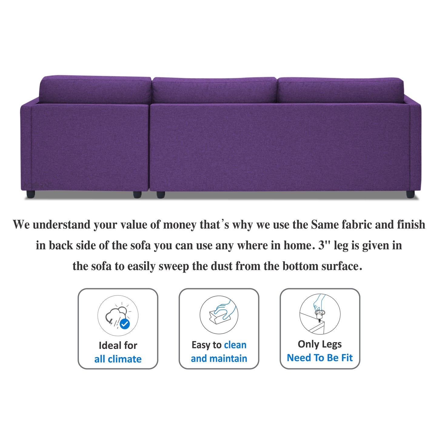 Adorn India Alexander L Shape 7 Seater Sofa Set with Ottoman Puffy RHS (Purple) (3 Year Warranty)