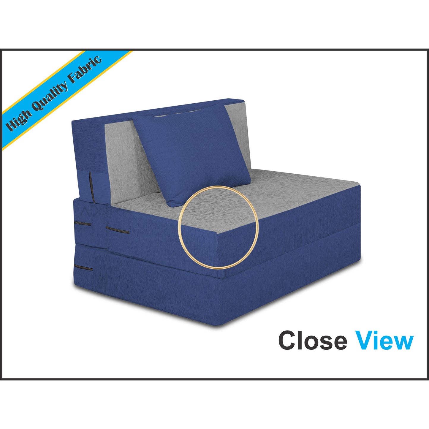 Adorn India Easy 2 Seater Sofa cumbed 3x6 (Blue & Grey) (1 Year Warranty)
