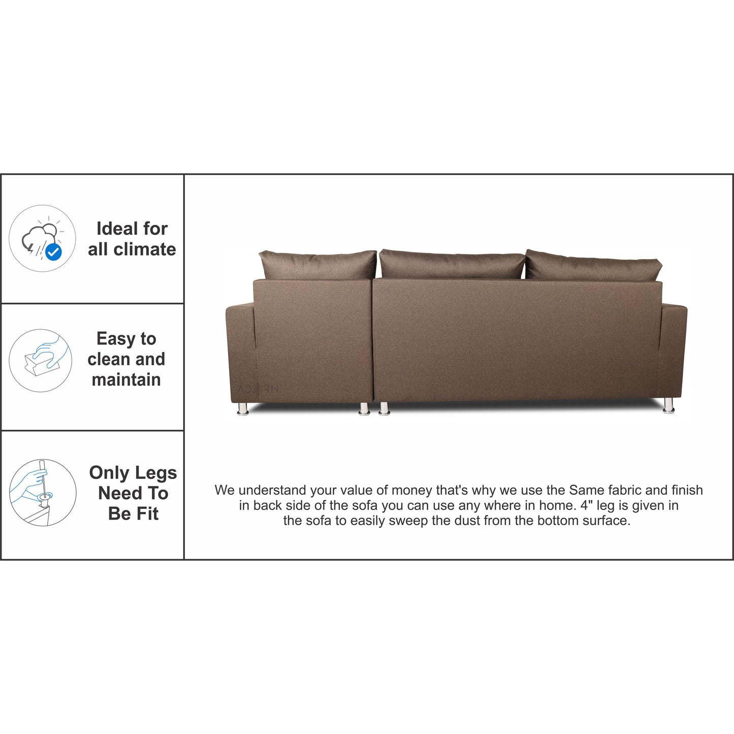 Adorn India Straight line L Shape Sofa (Camel)