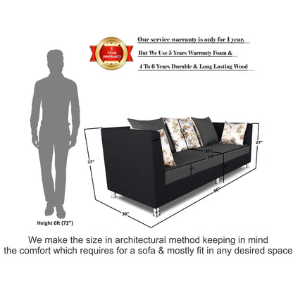 Adorn India Exclusive Two Tone Alica Three Seater Sofa (Dark Grey & Black), Wood, Foam