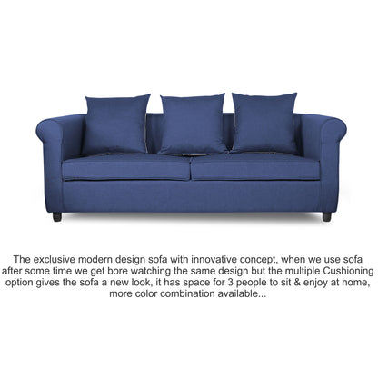 Adorn India Magnum 3 Seater Sofa (Blue), Wood, Foam