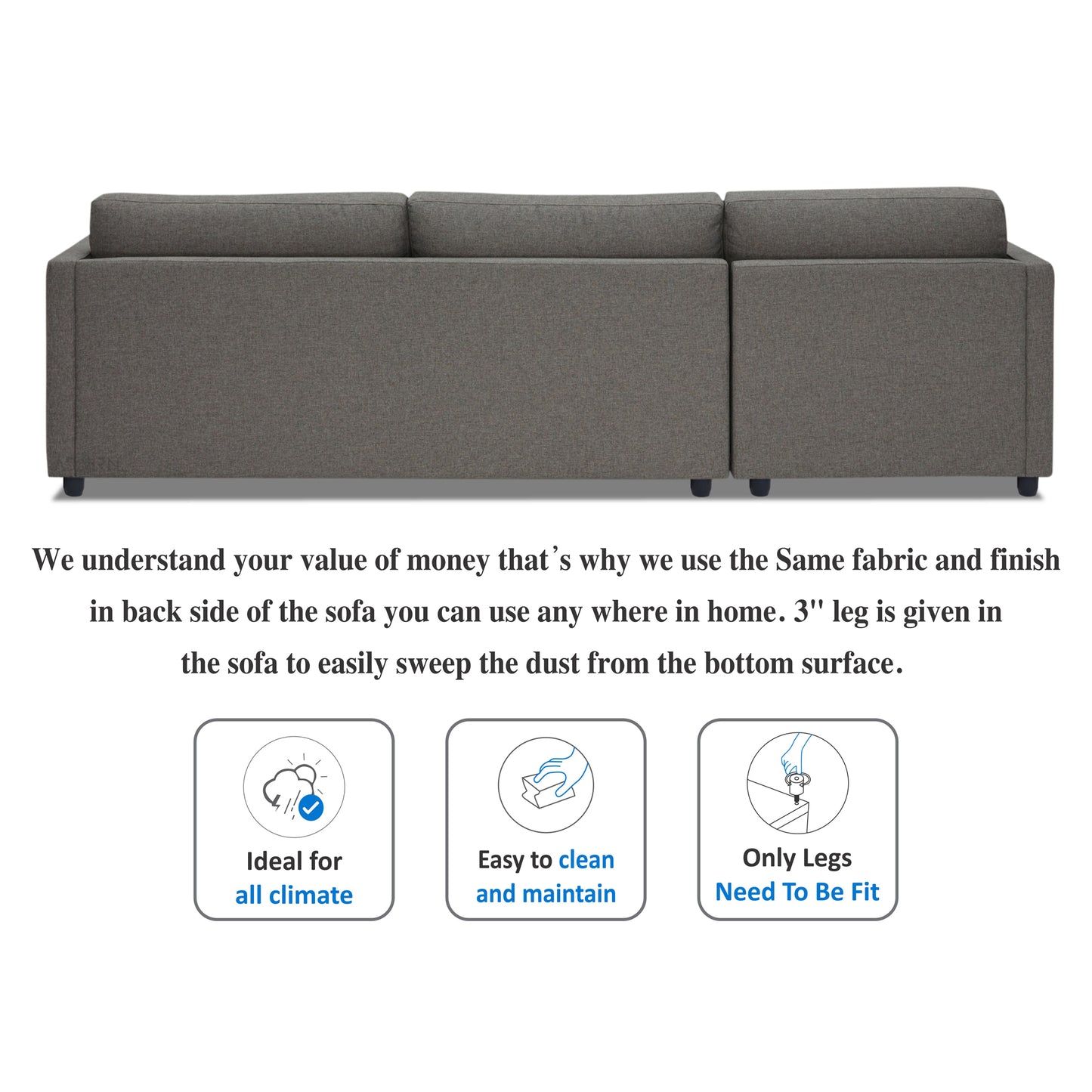 Adorn India Alexander L Shape 7 Seater Sofa Set with Ottoman Puffy LHS (Light Grey) (3 Year Warranty)