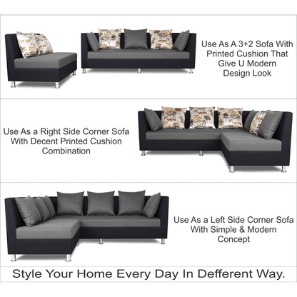 Adorn India Exclusive Two Tone Alica Modular Sofa Set (Light Grey & Black), Wood, Foam