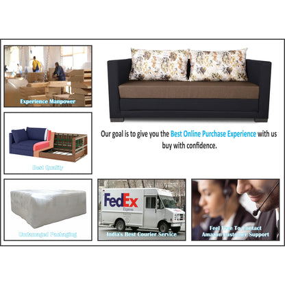 Adorn India Exclusive Two Tone Straight Line Three Seater Sofa Cum Bed (Camel & Black), Wood, Foam