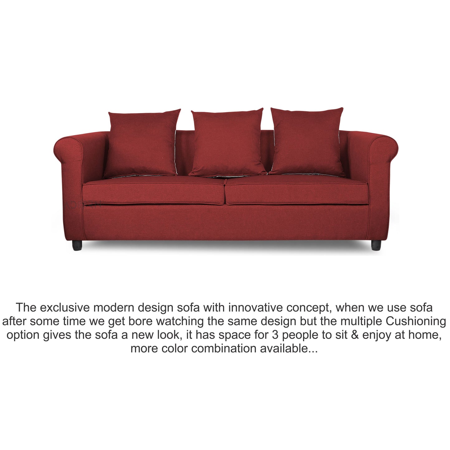 Adorn India Magnum 3 Seater Sofa (Maroon), Wood, Foam