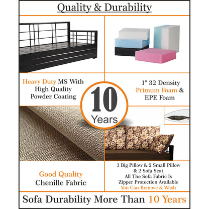 Adorn India Polar Black Metal Three Seater Sofa Cum Bed with Storage (6 x 5) (Brown)