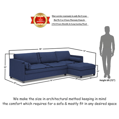 Adorn India Alexander L Shape 7 Seater Sofa Set with Ottoman Puffy RHS (Dark Blue) (3 Year Warranty)