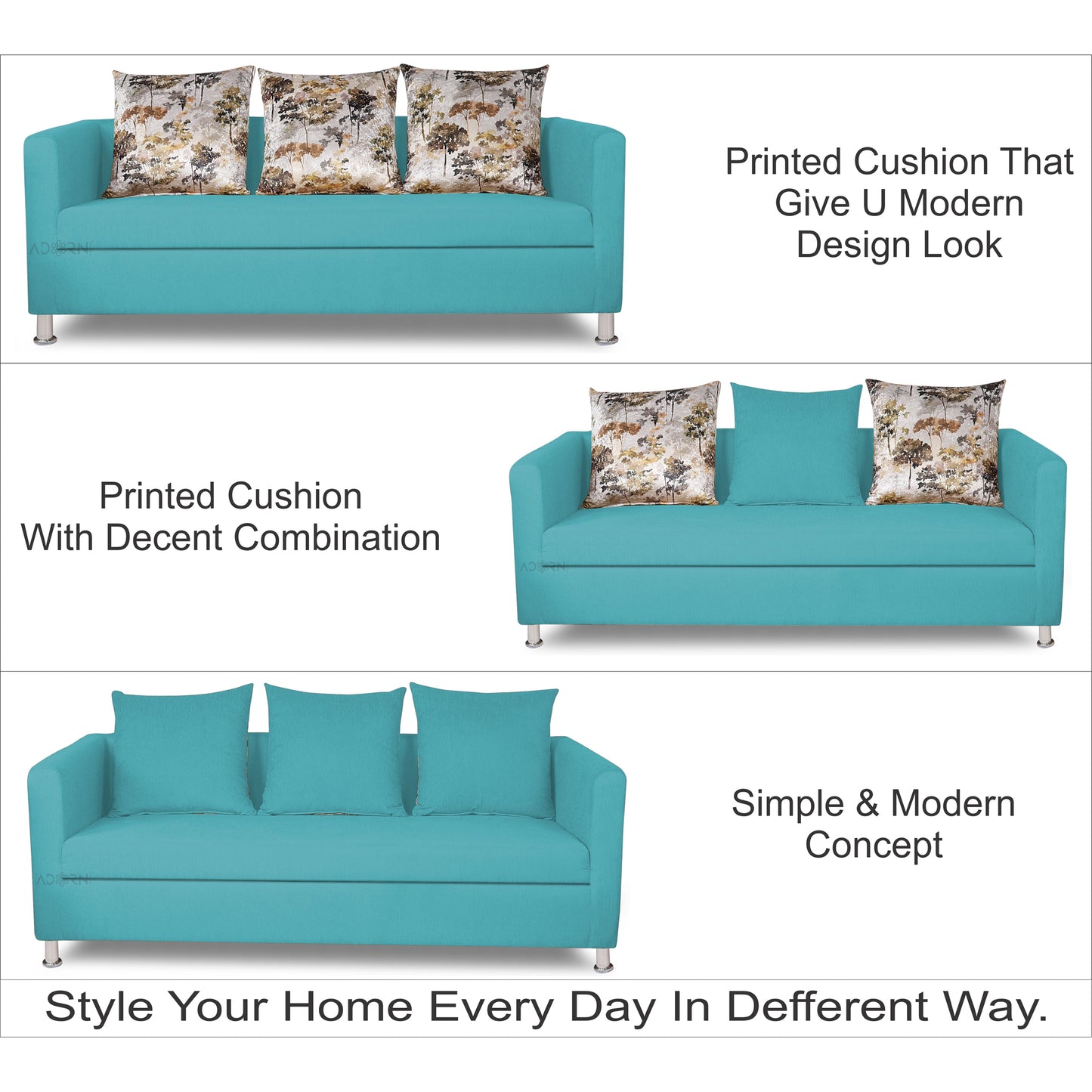 Adorn India Alita 3 Seater Compact Sofa (Aqua Blue)