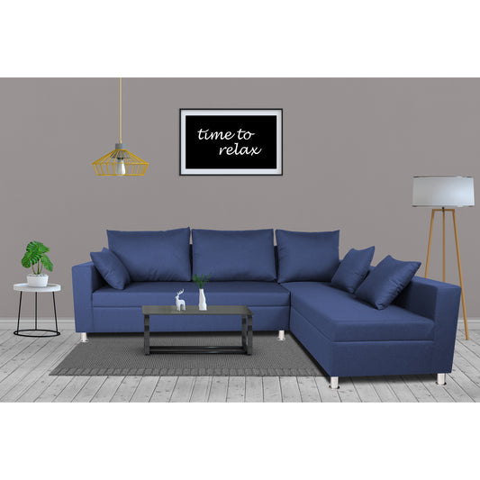 Adorn India Straight line L Shape Sofa (Blue)